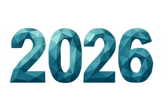 2026 polygonal numbers showing coming year on transparent background