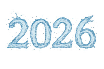 2026 water splashing numbers with transparent background