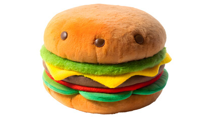 A plush toy hamburger with a transparent background