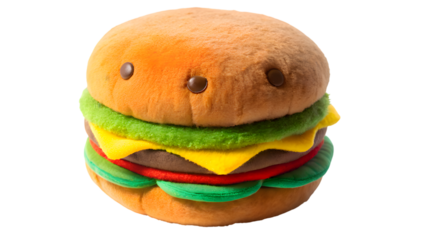 A plush toy hamburger with a transparent background