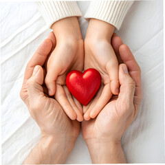 close up of hands holding red heart symbol on whi