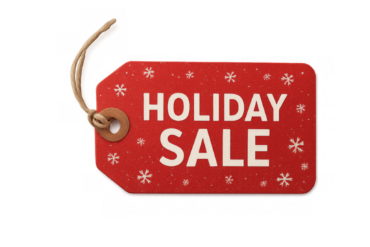 Red holiday sale label with snowflakes on transparent background - Powered by Adobe