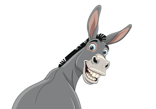Humorous animated donkey grinning with big teeth and ears perked