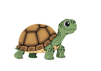 Adorable cartoon turtle with big eyes and textured shell walking slowly