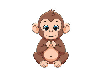 Adorable baby monkey sitting with cute eyes and clasped hands