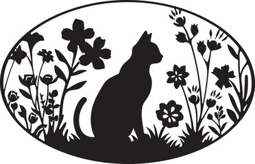 Cat Silhouettes in Wildflower Garden