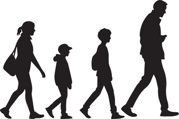 Obraz premium Silhouette of a family walking together isolated on a white background.