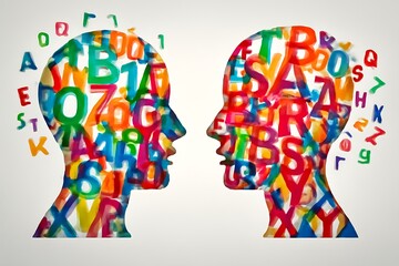 Colorful alphabet heads communicating ideas and knowledge