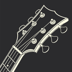 guitar headstock detailed illustration showing tuning pegs strings