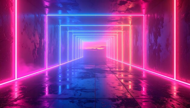 Neon tunnel of vibrant color - Powered by Adobe
