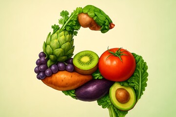 Healthy muscle shaped from fresh fruits and vegetables