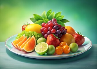 Vibrant assortment of fresh fruits on a white plate