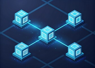 Abstract digital network of glowing cubes connected by lines
