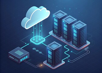Cloud computing network with servers and data flow