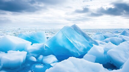 A vast Antarctic glacier with a massive, geometric blue void in the ice, under a troubled, melancholic sky.