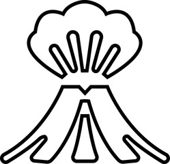 Volcano eruption line icon. Depicting eruption with smoke cloud, ash for education resources. Natural disaster symbol of mountain, lava, magma, explosion, earth science, environment hazard vector.