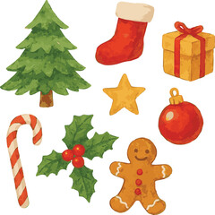 Vector watercolor illustration of a christmas