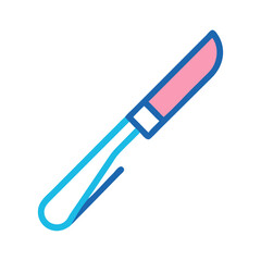 Stylized pink and blue butter knife on a black background