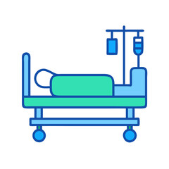 Medical bed illustration with IV drip, clinic equipment icon