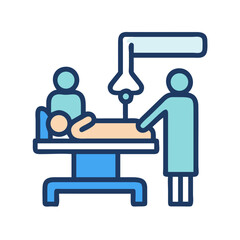 Operating room surgery scene with patient and doctors