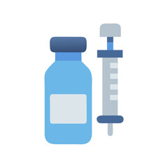 Blue vaccine vial and syringe on a black background