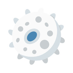 Cartoon white microbe with blue center and soft shadow