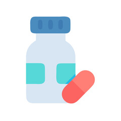 Pill bottle and capsule flat vector illustration design