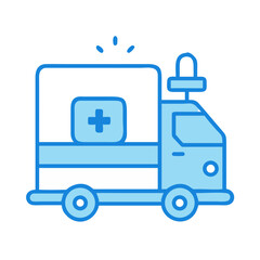 Simple flat illustration of a blue ambulance on black