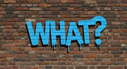 Obraz premium Bold blue graffiti question mark on weathered brick wall for conceptual design