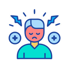 Frustrated person with lightning and plus signs on black