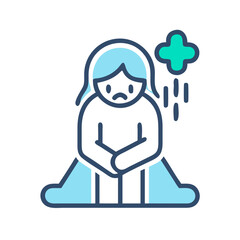 Icon depicting depression relief with health symbol and sad person