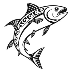 Fototapeta premium Stylized black and white tattoo style fish illustration