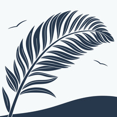 Obraz premium a palm leaf swaying gently with birds flying above