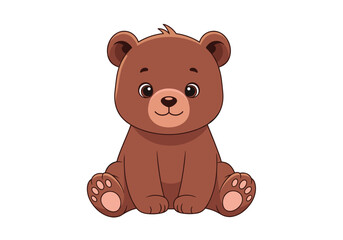 Obraz premium Cute cartoon brown bear sitting down happy and playful animal illustration