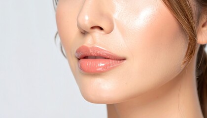 Fototapeta premium Close-up of a woman's face, focusing on her lips and skin