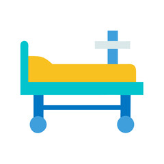 Stylized hospital bed graphic on black background illustration