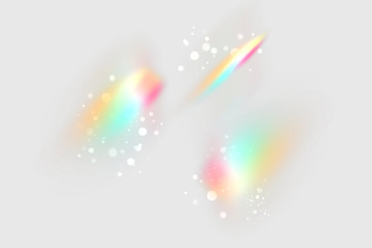 Abstract rainbow light flares with prism effect and chromatic aberration isolated on white background