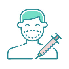 Line art illustration of man receiving cosmetic injection