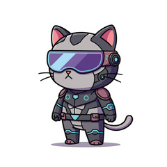 A cartoon cat in a futuristic robotic suit with goggles