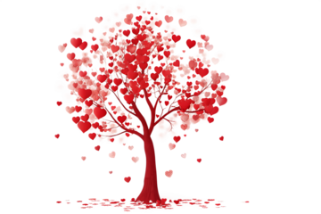 red heart tree isolated on white background png, ai generated