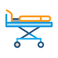 Simple blue and orange hospital gurney on black background