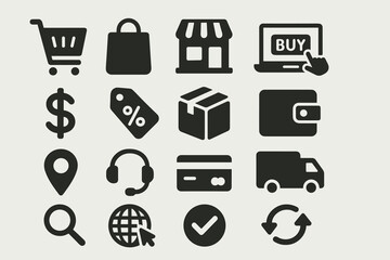 E-commerce Icons Set – Online Shopping, Delivery, Payment, Store Elements