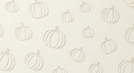 Monochromatic off-white background with a subtle, seamless pattern of embossed pumpkins, perfect for fall and Thanksgiving designs