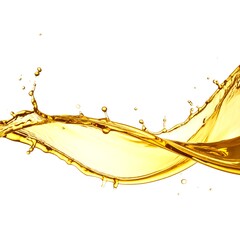 Golden liquid splashes and waves against white background