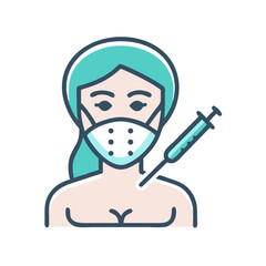 Vaccination of female patient with face mask protection