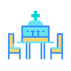 Vector church altar scene with chairs on black background