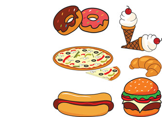 burger , pizza, hotdog, ice-cream, croissant & burger Illustration
