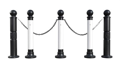 White and black bollards with chains
