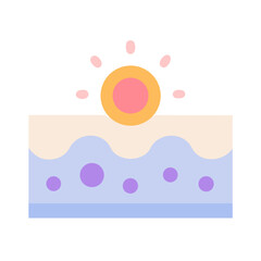Flat icon illustration showing sun exposure over skin layer