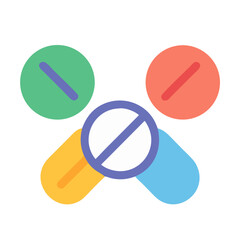 Vibrant illustration of various pills on a black background